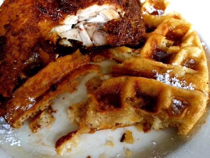 brunch chicken and waffle at samantha's