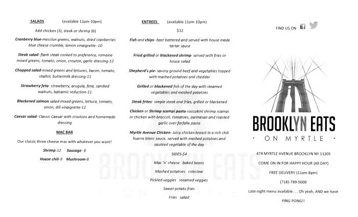 Brooklyn Eats on Myrtle Menu