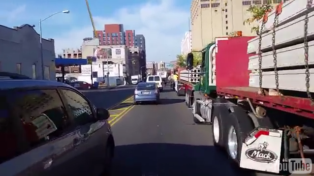 Video Shows Cyclists Navigating Flushing Bike Lane Flatbed Convention
