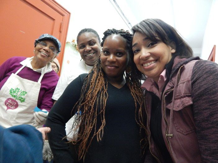 Some of the volunteers helping at the food pantry on Tuesday.