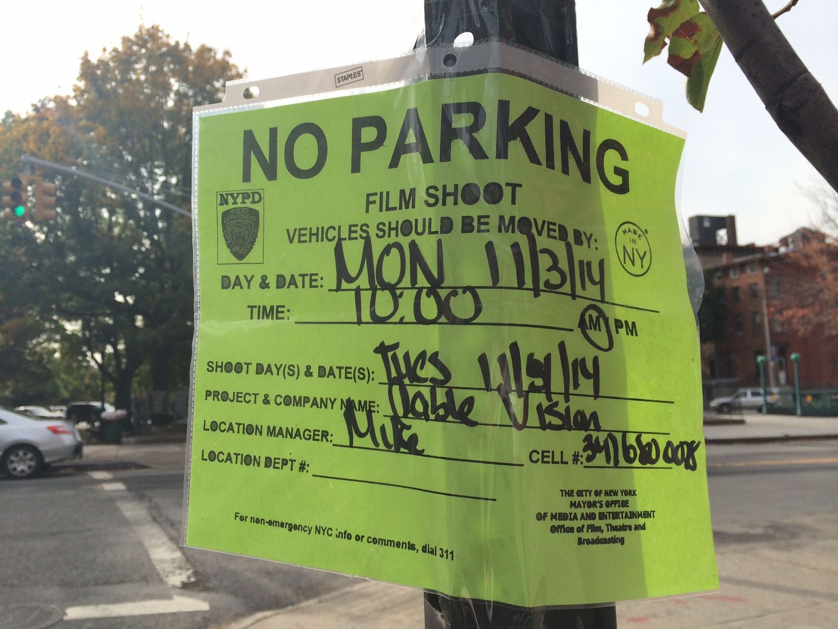Move Your Car For Filming Tomorrow In Fort Greene