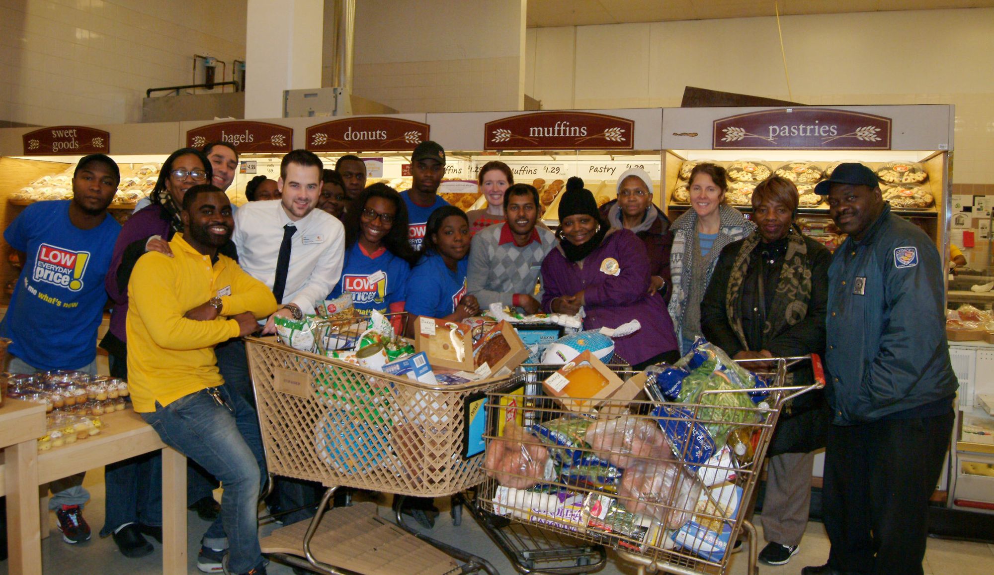 Stop and Shop manager Joe Kilcoyne is joined by local employees at his Flatbush Ave. store as they help prep for the Thanksgiving lunch at the Flatbush Reformed Church.  