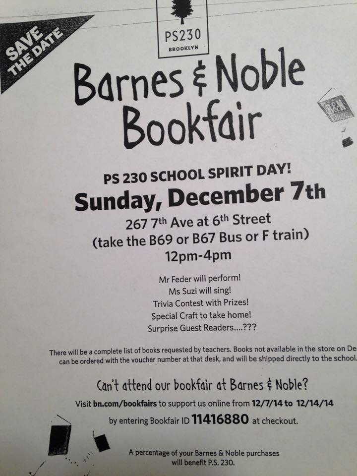 This Sunday, Support PS 230 At A Barnes & Noble Book Fair