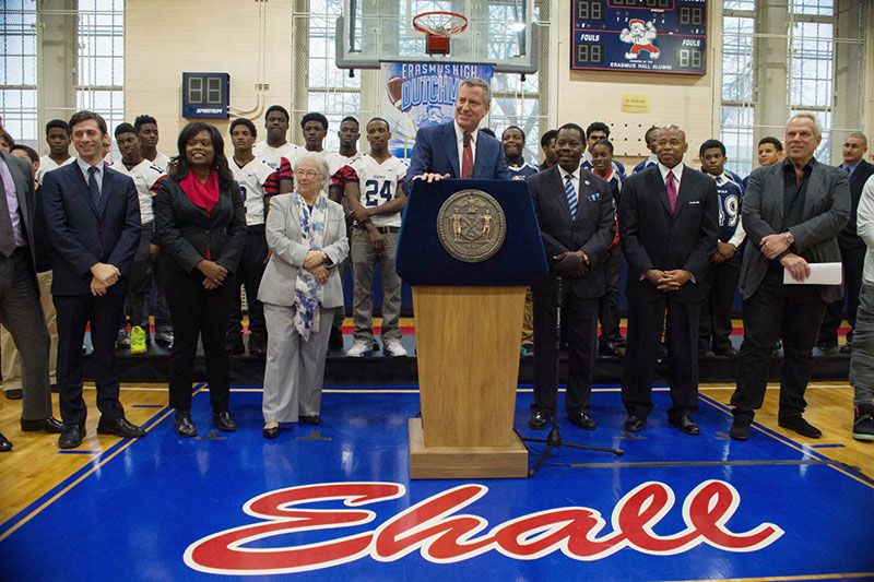 At Erasmus Hall High School, Mayor Announces $1.2 Million Donation From NY Giants Chairman Steve Tisch For Athlete Safety Program