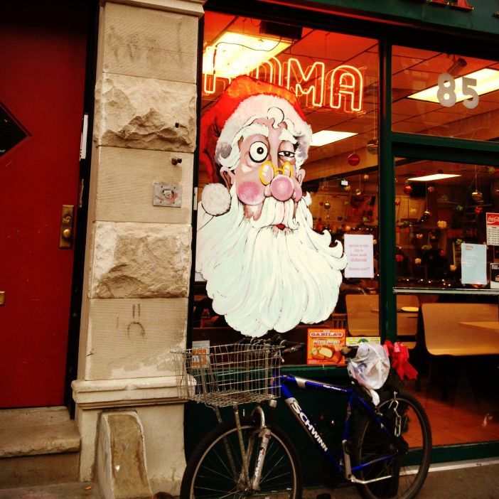 window santa at roma pizza