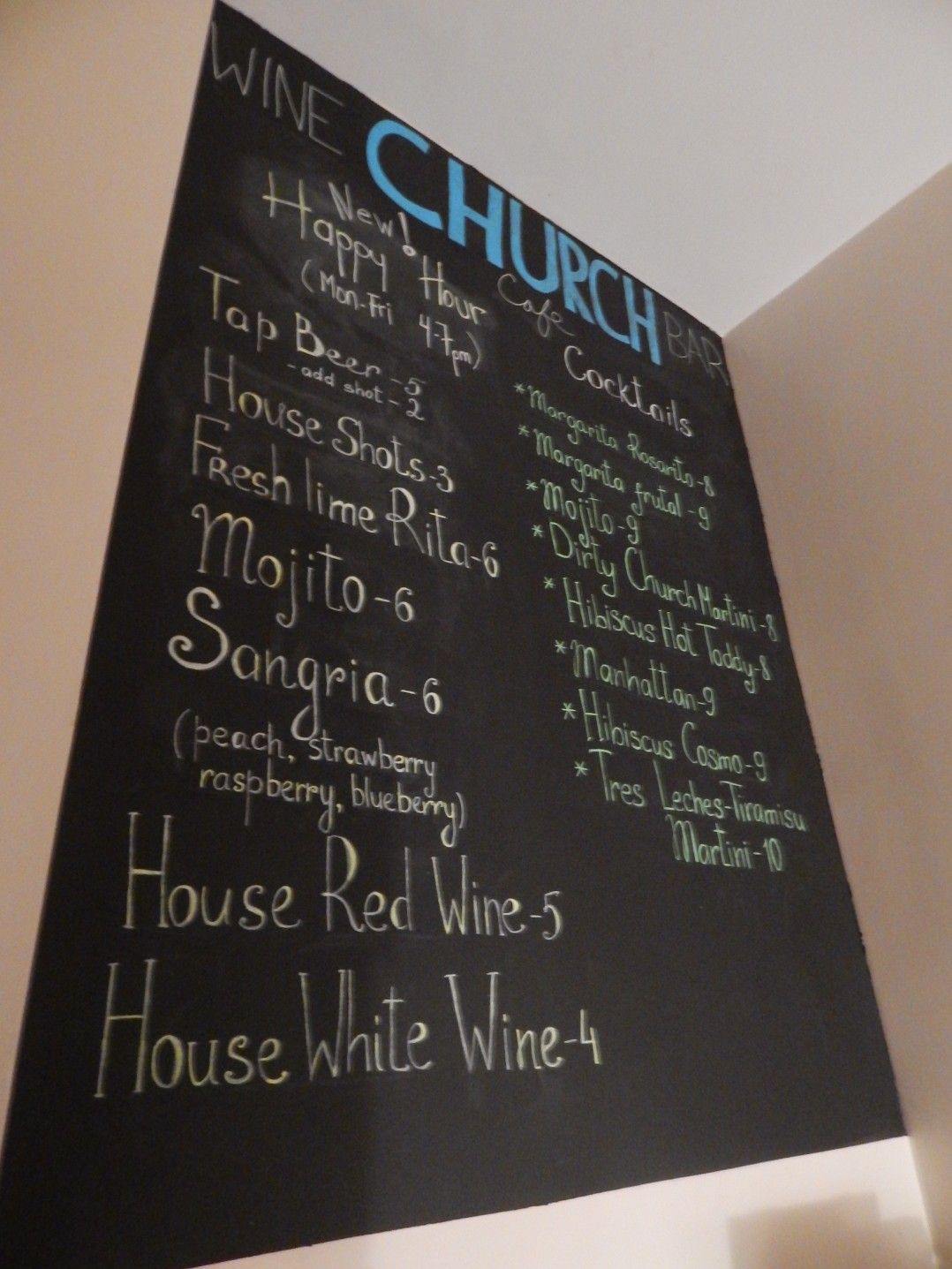 Church Cafe Wine Bar cocktails menu