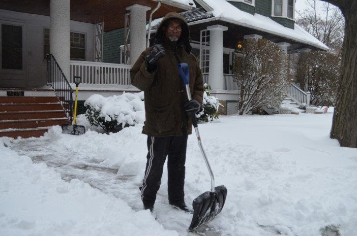 Hugo Smith snow shoveling