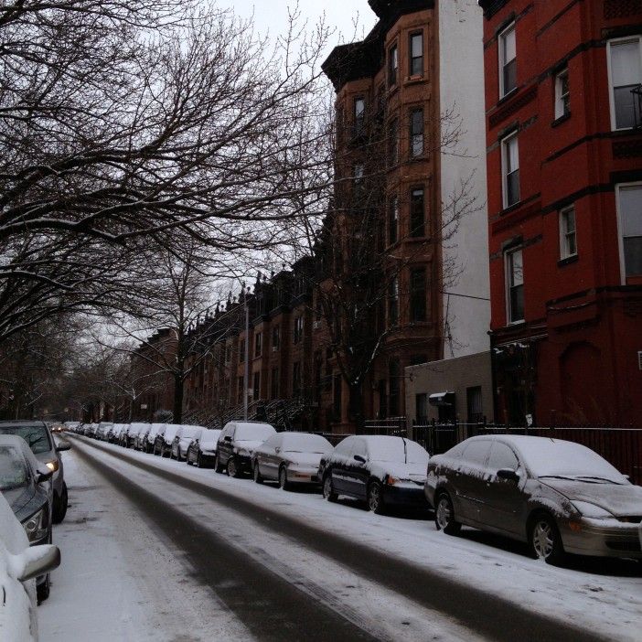 parked cars snowy street