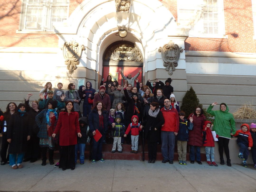 Teachers, parents and students gathered outside PS 130 to protest Governor Cuomo's education reforms Tuesday morning.