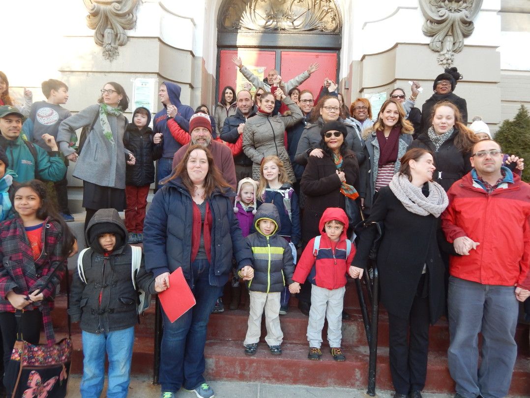 Protesters outside PS 130.