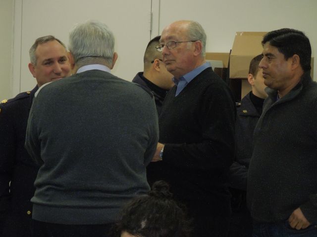 Far right, Community Council Treasurer Kazi Hossain. In second row, behind him, two rookies from NYPD Police Academy; Commander Deddo on left. Back to camera, Jacob Gold, and Alan Dubrow, center, in profile.