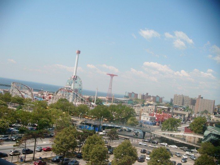 Straphangers get some of the best views of the Coney Island skyline. Photo by Elise Feinstein.