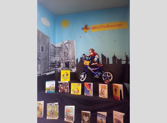 Kensington Library's Bike the Branches display, via Brooklyn Public Library.