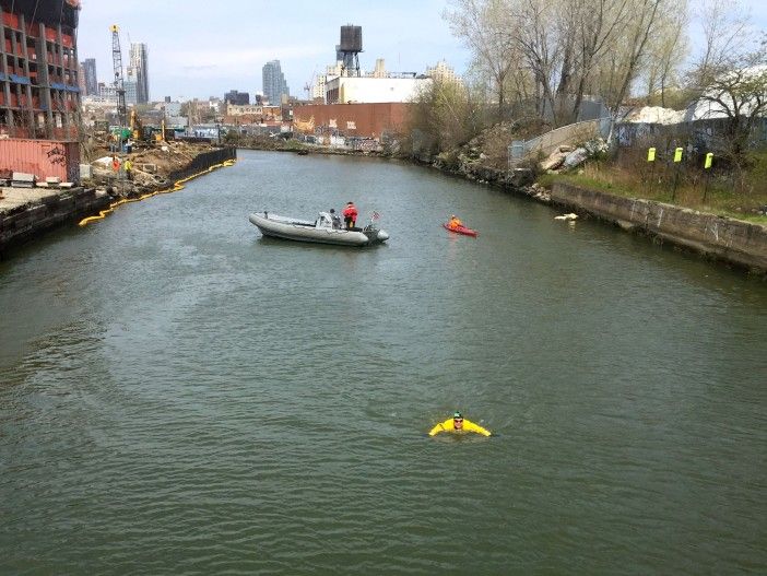 Activist Christopher Swain swims the Gowanus Canal. 