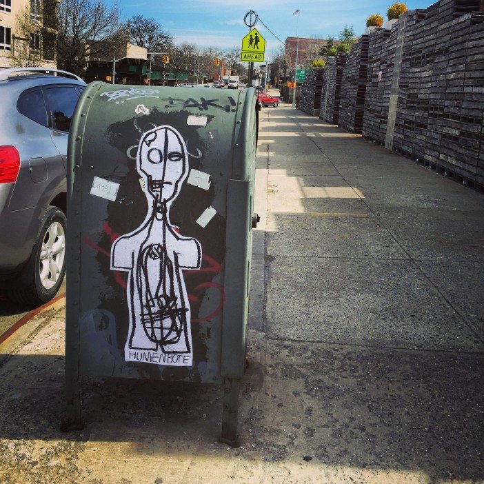 graffiti-covered mailbox on 7th avenue in south slope, brooklyn