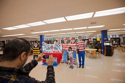 Where's Waldo visited the Clinton Hill Library for a previous Bike The Branches event. (Photo via Brooklyn Public Library.)