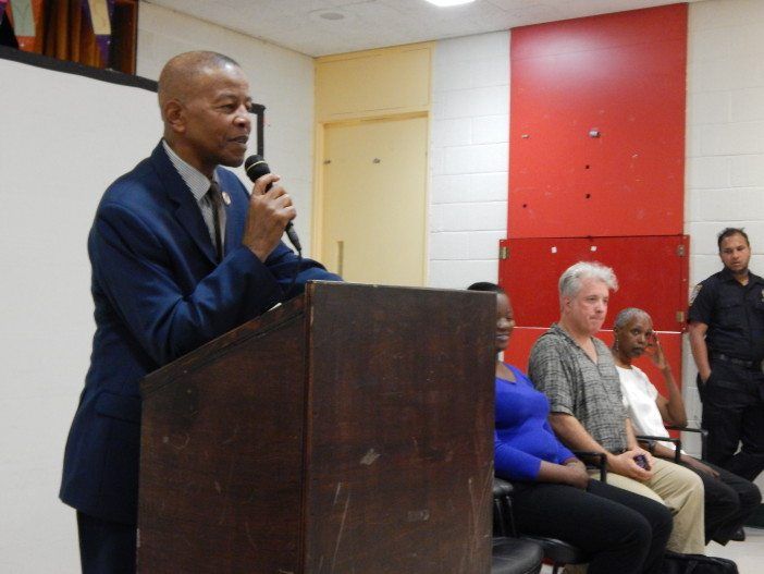 70th Precinct Community Council President Ed Powell addresses the crowd.