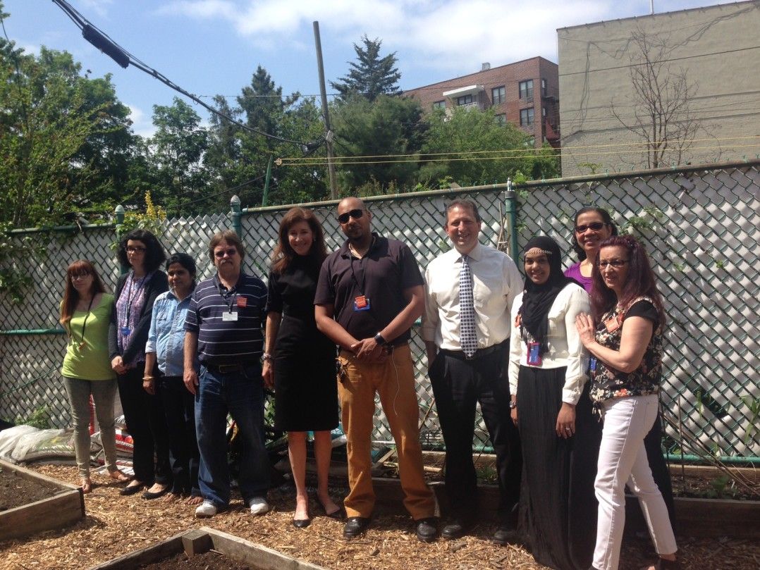 Councilman Brad Lander and Brooklyn Public Library President Linda Johnson urged the city to increase funding for the city's public libraries during their visit to the Windsor Terrace Library Monday. Photo courtesy the Brooklyn Public Library.