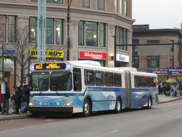 The Bx12 SBS on East Fordham Road and Webster Avenue in the Bronx. Source: Wikimedia / AEMoreira042281