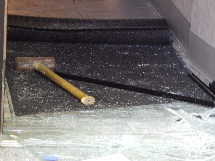 Newkirk Medical Plaza vandalized hammer