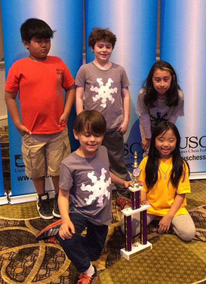 (Back row left to right) Tashi Sherpa, Robbie Galpern, Michelle Muniz, (front row) Ellis Wong, and Aayushma Rai. Photo courtesy PS 139 Chess Ninjas