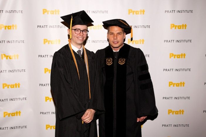 Spencer Hill with actor Shepard Fairey at the 2015 Pratt Commencement. (Photo by Sam Stuart)