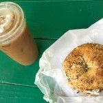 iced coffee and everything bagel from bagel pub in park slope