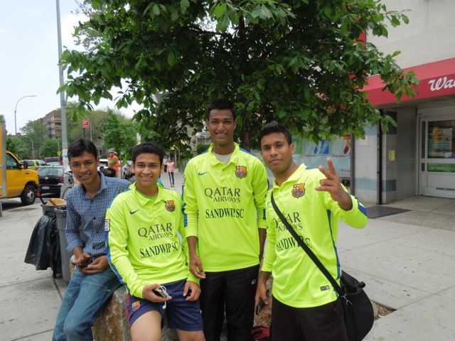 At the plaza: soccer players visiting from  Queens.