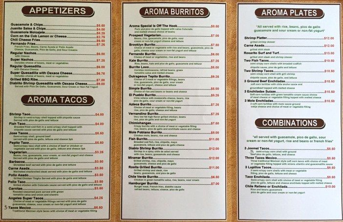 Aroma A Mexico Taqueria menu