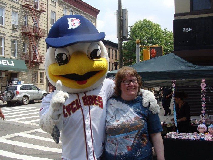 Sandy the seagull, the Brooklyn Cyclones mascot photographed in