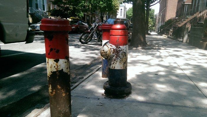 fire hydrant red white and blue