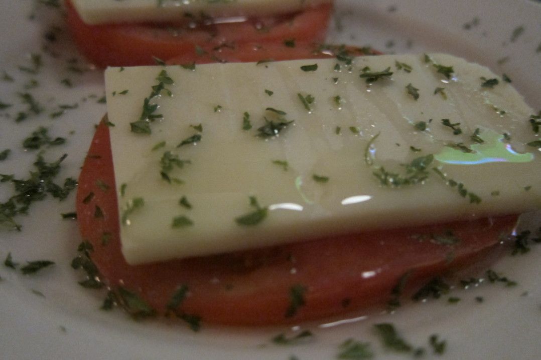 The tomato and cheese appetizer.