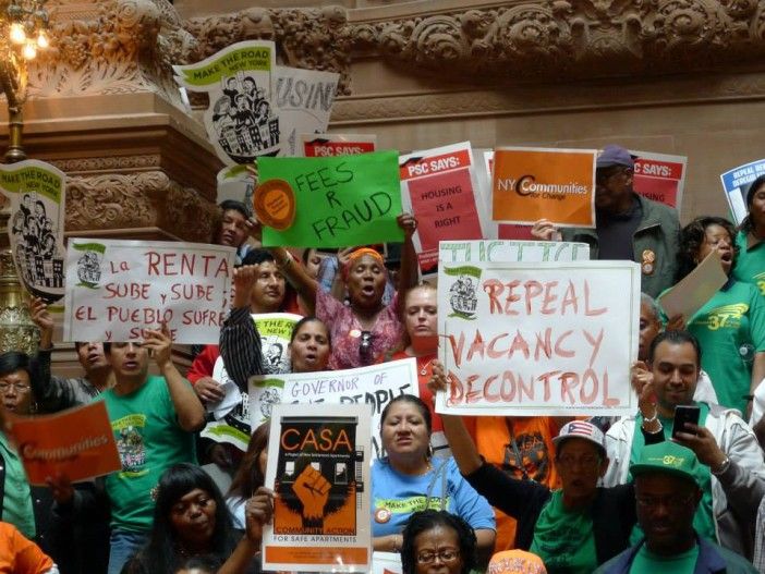 Neighbors traveled to Albany this past Tuesday to call on Gov. Cuomo and lawmakers to pass stronger rent laws. Photo via the Flatbush Tenant Coalition