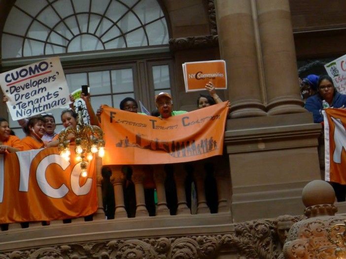 Neighbors with the Flatbush Tenant Coalition at Tuesday's rally. Photo via the Flatbush Tenant Coalition