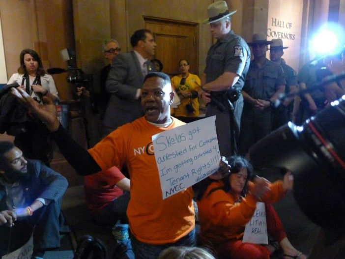 One of the protester's at Wednesday's rally. Photo via the Flatbush Tenant Coalition 