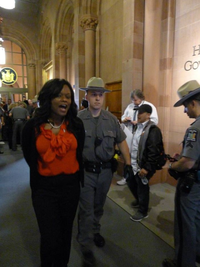 Assembly member Rodneyse Bichotte was one of numerous elected officials arrested at a rent reform rally in Albany Wednesday. Photo via the Flatbush Tenant Coalition