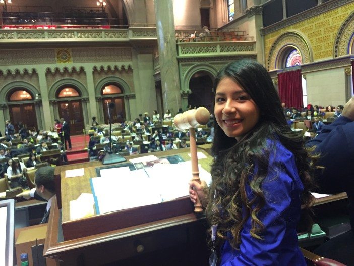 Hillary as Speaker of the House at a mock assembly in Albany as part of the Puerto Rican/Hispanic Youth Leadership Institute (Photo courtesy Hillary Rodriguez)