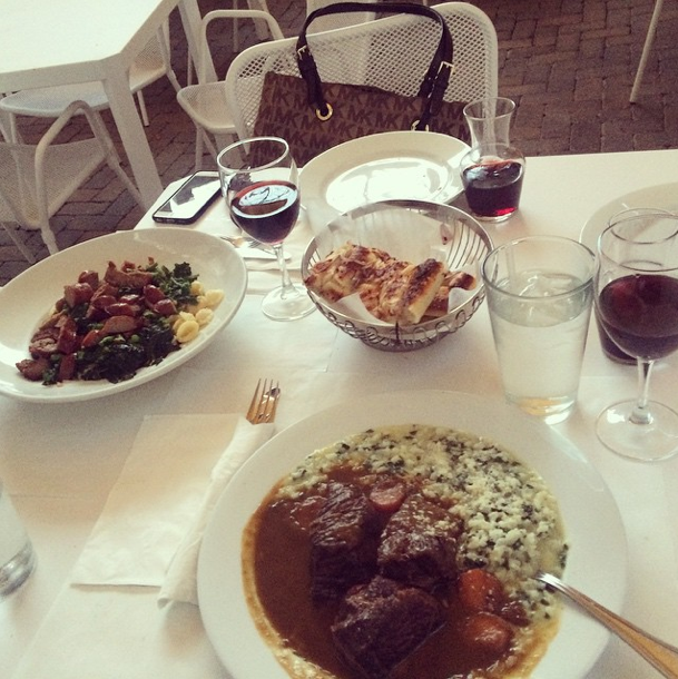 Wine, pasta, and more al fresco at La Villa. Photo by typicallysteph.