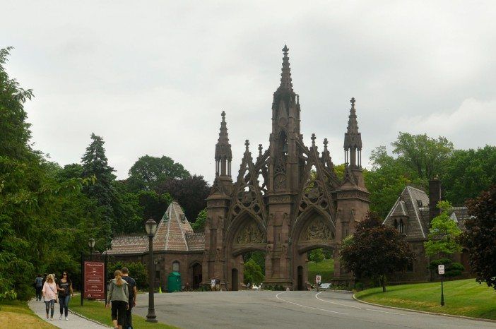 the gothic gate to green-wood cemetery
