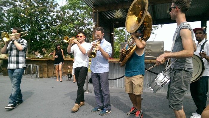 The All Saints Brass Band playing at Swan Dive