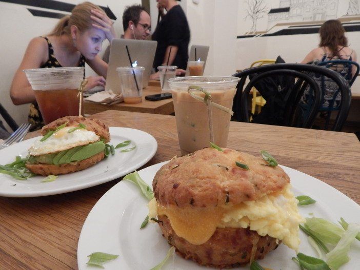 Cheddar chive sandwiches at Cafe Madeline. (Photo by Ditmas Park Corner)