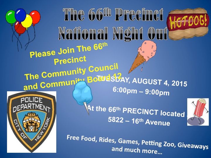 66th Precinct Community Council Will Serve Up Fun At National Night Out Against Crime Next Tuesday, August 4