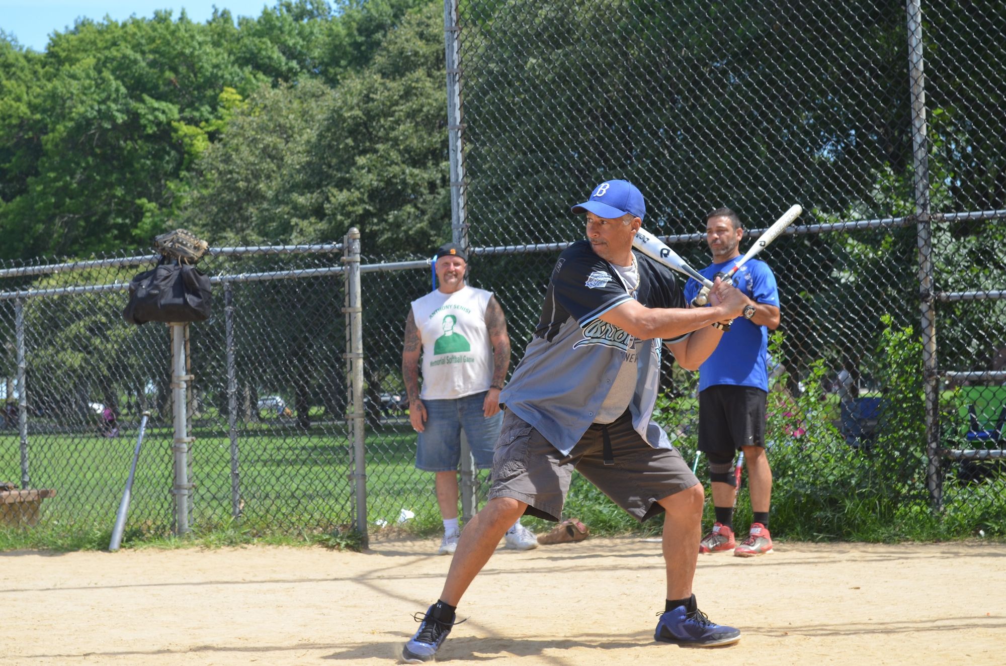 Friend Javier Ceballos receives a pitch. 