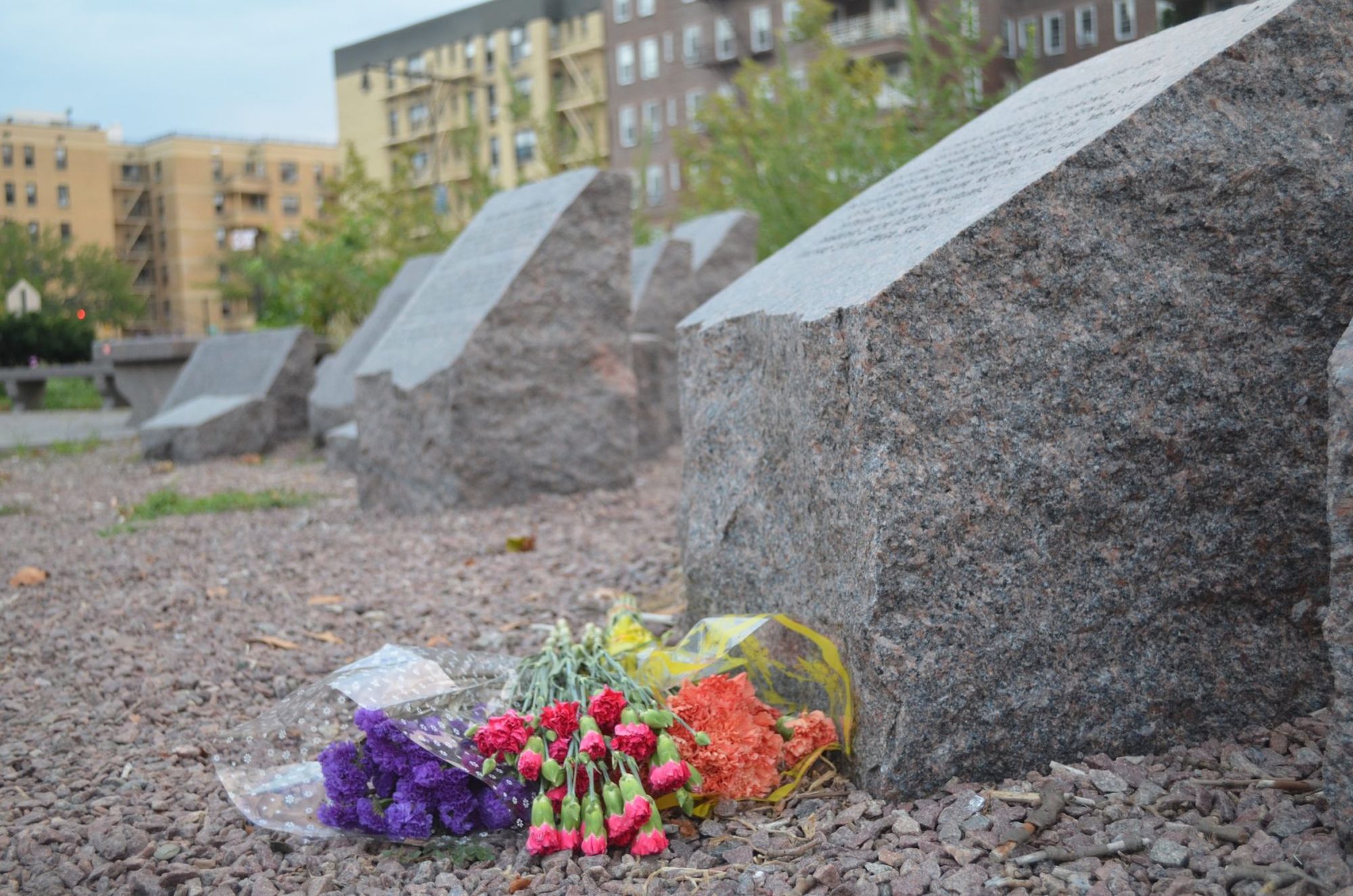 The granite stones dedicated to victims of Nazi genocide at Holocaust Memorial Park.