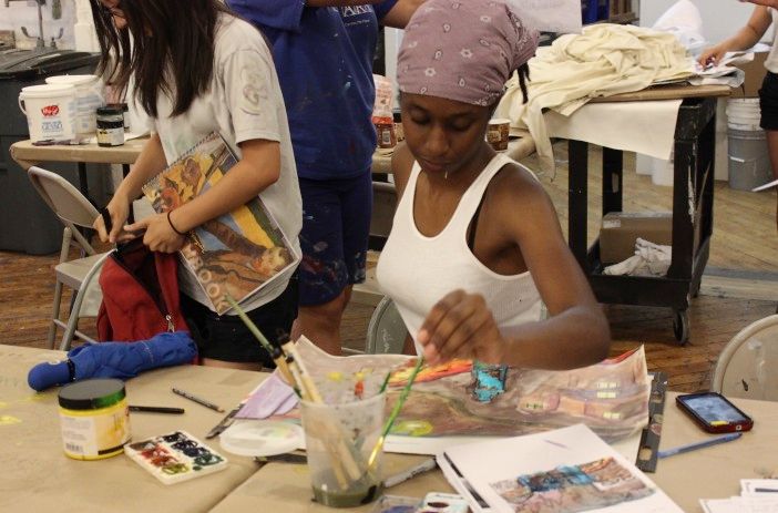 Students working on ideas for Vision Zero mural. (Photo by Shannon Geis / Park Slope Stoop)