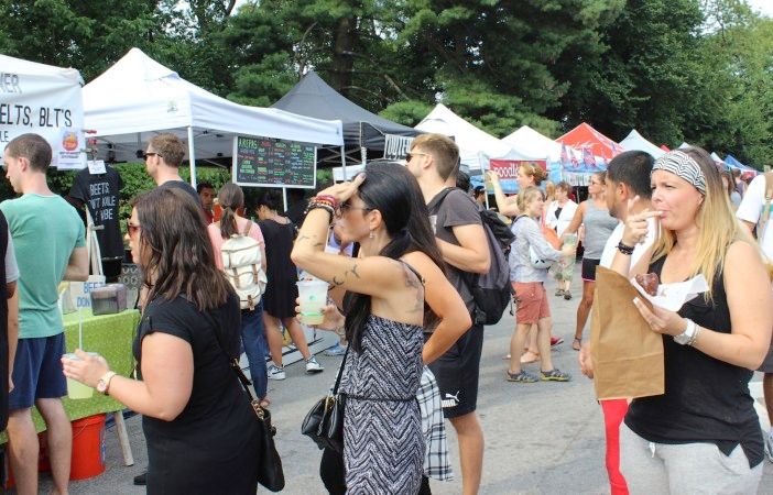 People waiting for food at Smorgasburg in Prospect Park. (Photo by Shannon Geis/Ditmas Park Corner)