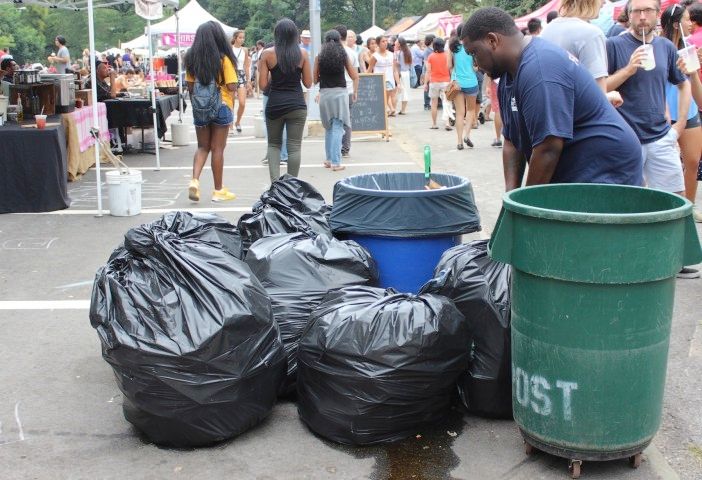 Trash collectors were regularly bagging waste. (Photo by Shannon Geis/Ditmas Park Corner)