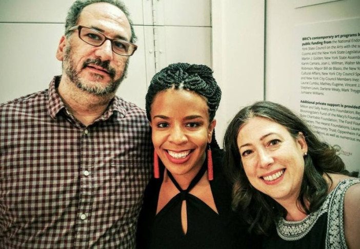 Council Member Laurie A. Cumbo (center) joins Aaron Zimmerman, the founder and executive director of  the NY Writers Coalition and Nancy Weber, the program director for the Fort Greene Summer Literary Festival.