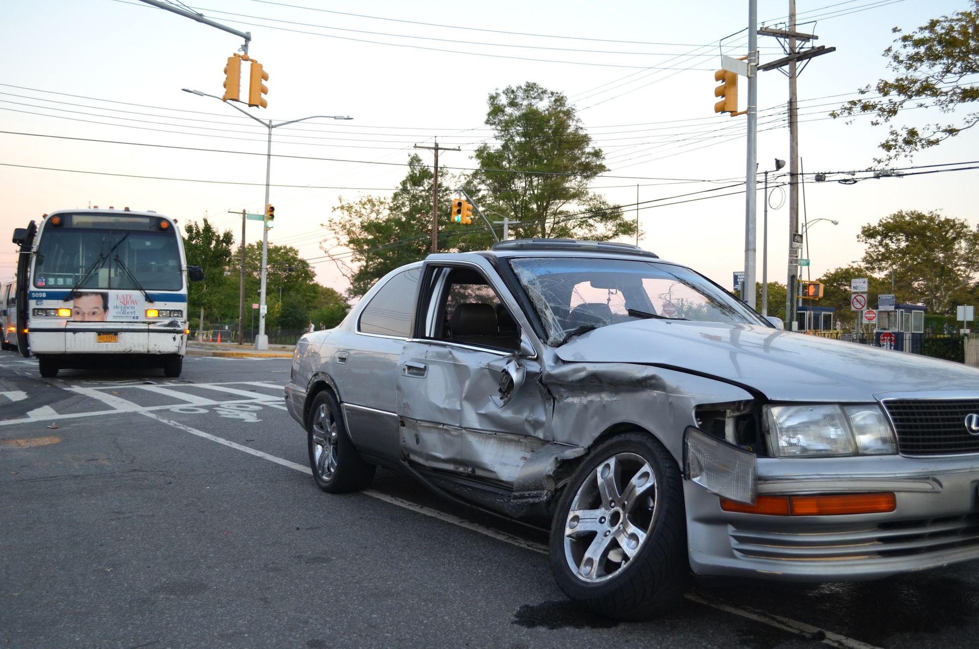 A B1 bus collided with a car on Oriental Boulevard.