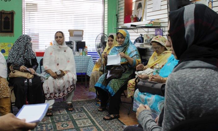 Neighborhood women organizing at BRICK to find funding for Adult Literacy courses. (Photo by Shannon Geis/Ditmas Park Corner)